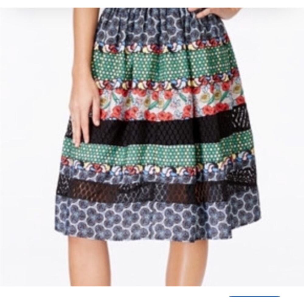 Disney Alice Through The Looking Glass Patchwork Floral Midi Skirt Boho M lace